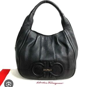 Salvatore Ferragamo Black Hobo Bag with Metallic Accents